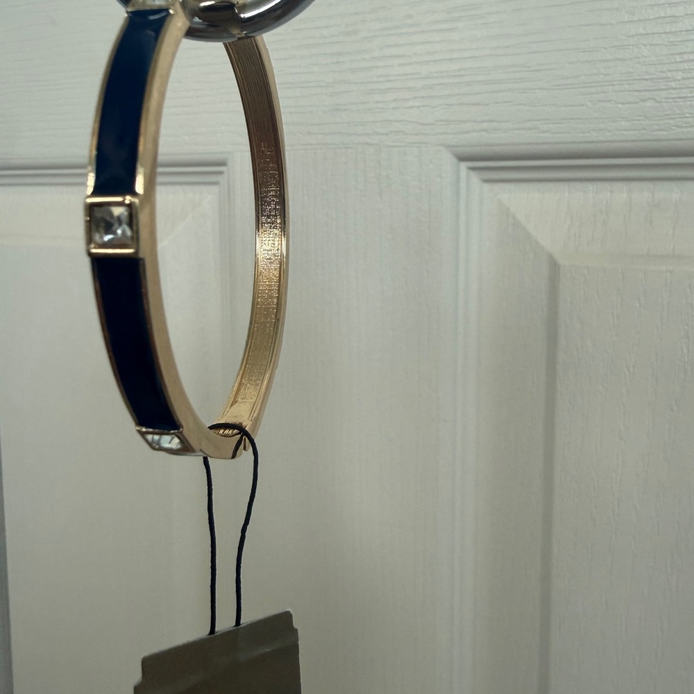 SEQUIN BLUE GOLD CRYSTAL LIKE CLEAR STONES BANGLE - Picture 3 of 6